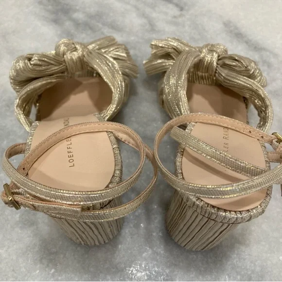LOEFFLER RANDALL Camellia Platinum Gold Pleated Knot Bow Sandals - Picture 8 of 10
